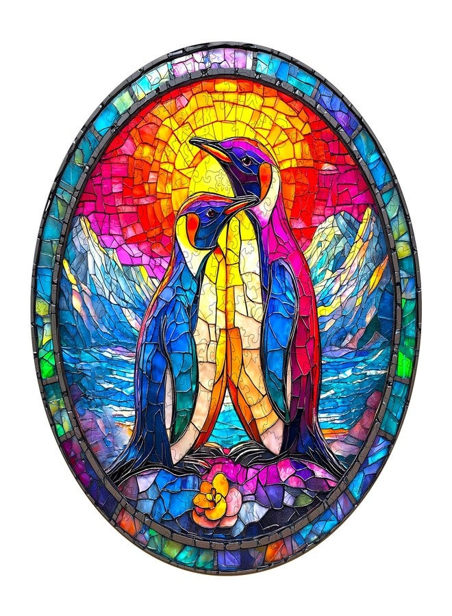 Purdicra Wooden Puzzles for Adults - Colorful Couple Penguins Wooden Jigsaw Puzzle, Unique Animal Shaped Wood Puzzles Adult, Christmas Birthday Gifts for Friends/Family, Home Decor 11.4 * 11.4in 200pcs - Image 1